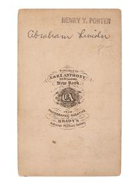 [LINCOLNIANA]. BRADY, photog. CDV portrait of Abraham Lincoln. New York: E. & H.T. Anthony, [1864].