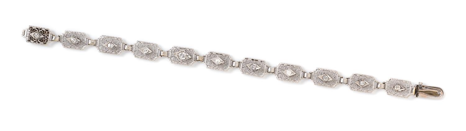 An Art Deco 14 Karat White Gold and Diamond Bracelet, Bippart, Griscom & Osborn, 6.80 dwts.