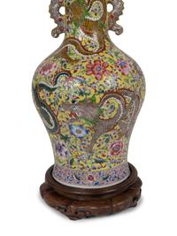 A Chinese Export Famille Jaune Porcelain Dragon Vase Mounted as a Lamp — 19TH/20TH CENTURY