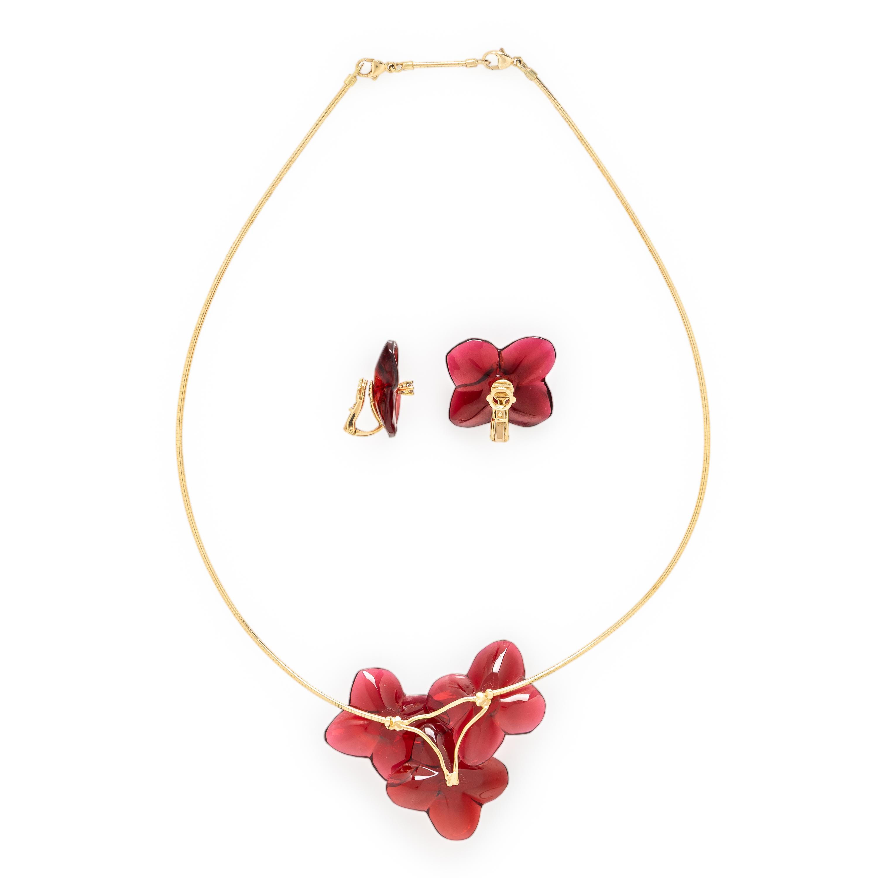 Baccarat, Hortensia Flower Necklace and Earrings