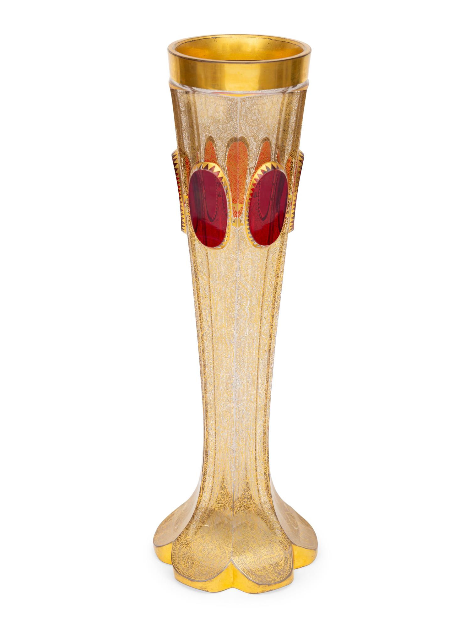 A Bohemian Parcel-Gilt Cut Glass Vase
