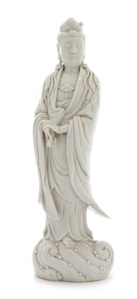 A Blanc-de-Chine Porcelain Figure of Guanyin Height 14 1/2 inches. — 18TH CENTURY