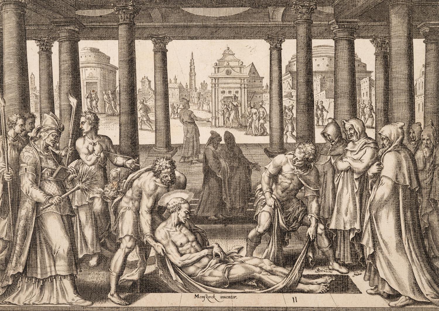 A group of five prints ( Descent from the Cross; The Raising of Tabitha, c. 1550; Untitled (A Saint's Blessing); Untitled (Benediction); Untitled (Saint in a Crowd), c. 1540)