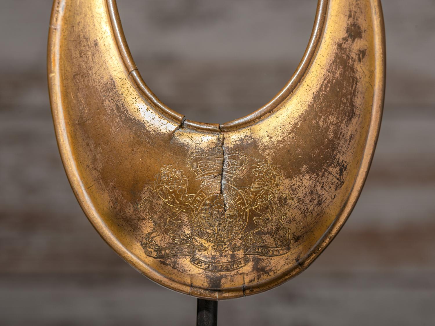 George III Era Sterling Silver Armbands and British Officer's Gilt Copper Gorget, Presented to Ojibwa Chief John Aisance