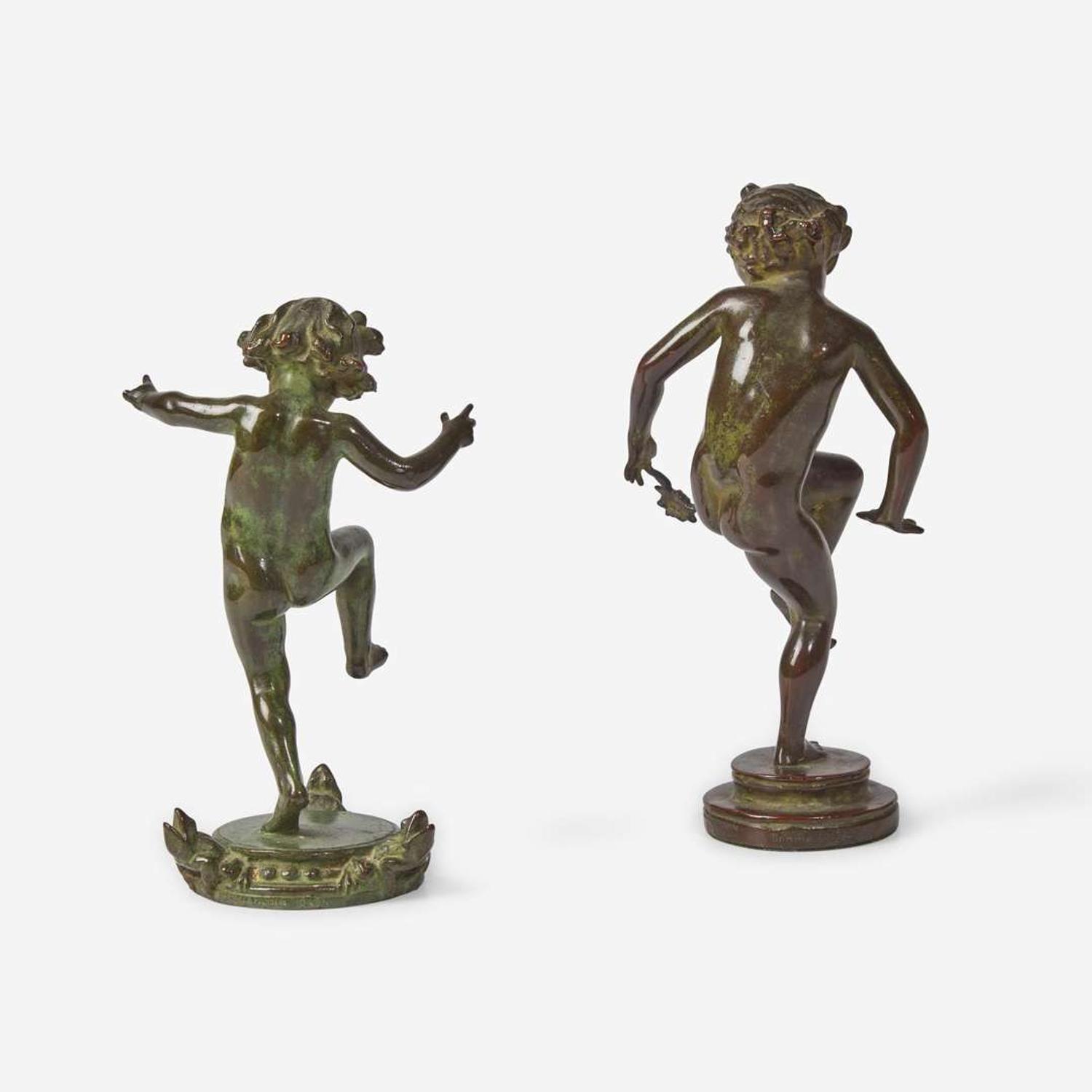 Bonnie MacLeary (American, 1886-1971) Two Miniature Works: Child Pinched by Crab and Child with Frogs, Gorham Co. Founders (founded 1831), Providence, RI, early 20th century