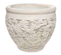 A Chinese Large Carved White Glazed Porcelain Fish Bowl