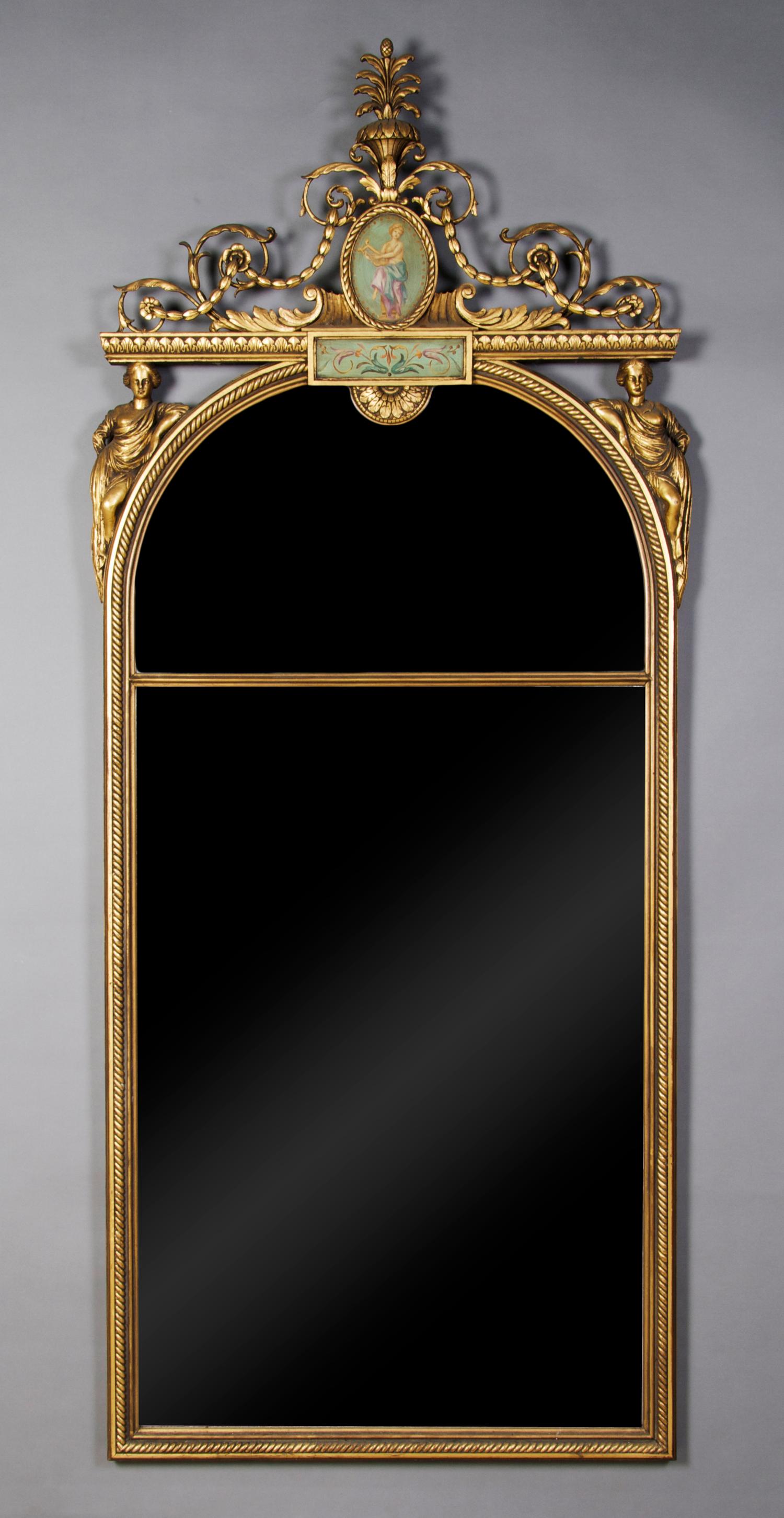 A Giltwood Adam Style Pier Mirror, Height 71 x 28 1/4 inches.