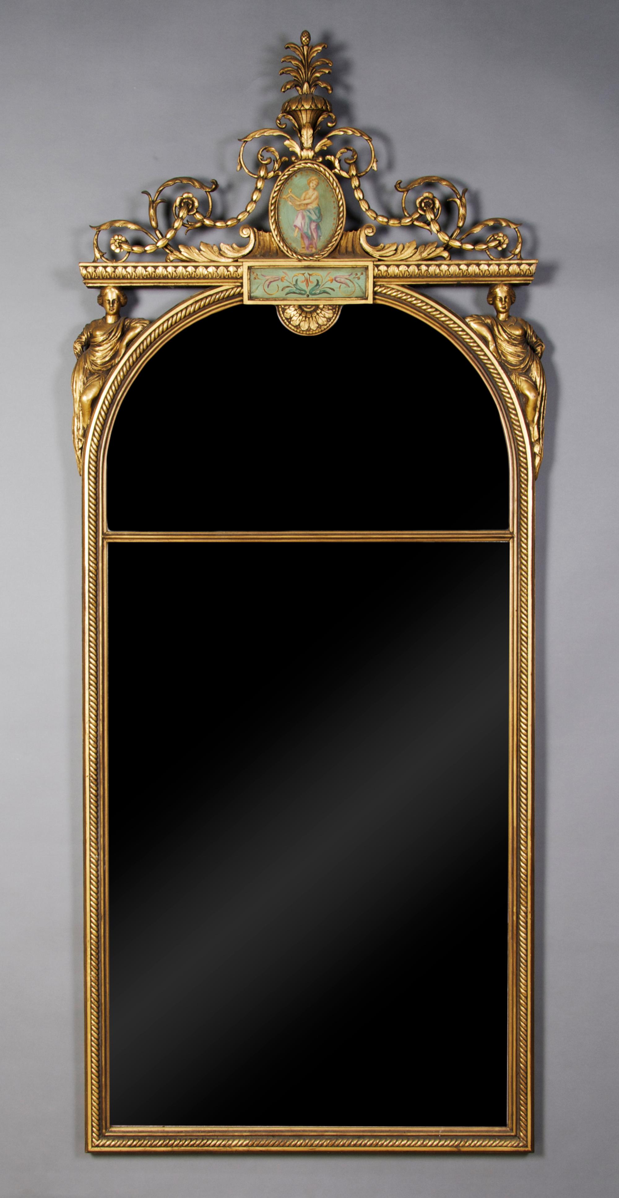 A Giltwood Adam Style Pier Mirror, Height 71 x 28 1/4 inches.