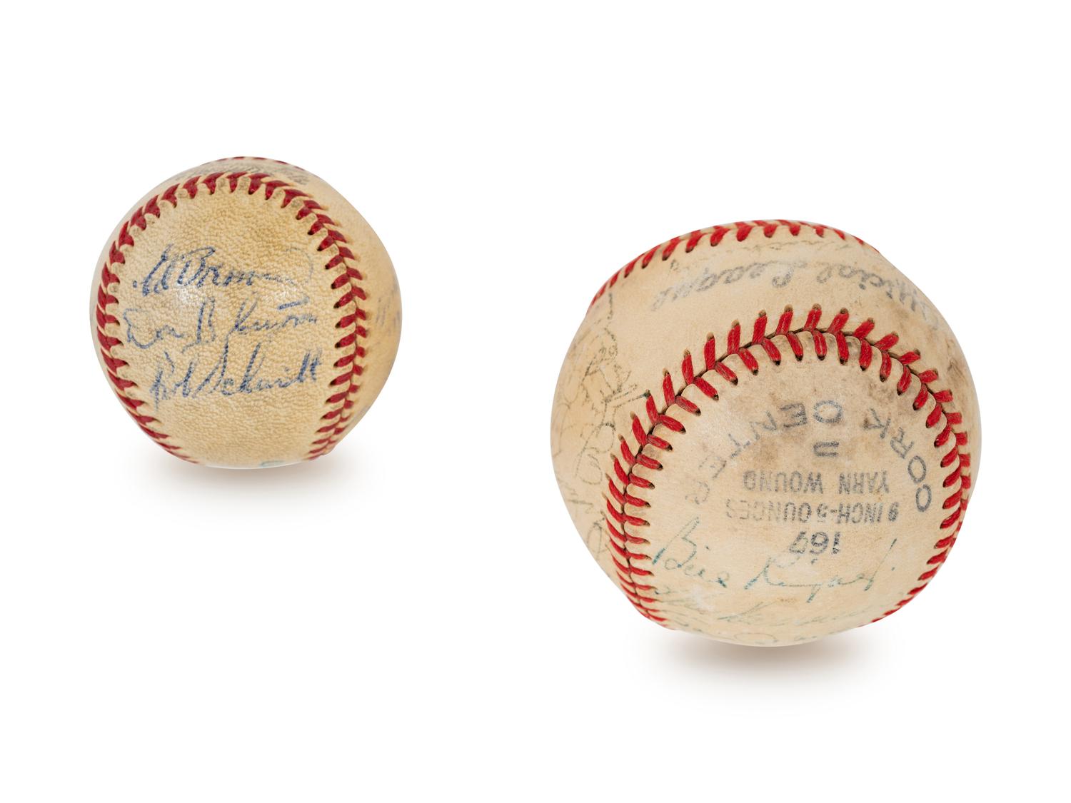 A 1950 New York Giants Team Signed Baseball Including Monte Irvin and A 1960 San Francisco Giants Team Signed Mini Baseball Including Orlando Cepeda and Willie McCovey (BAS Beckett Authentication Services Certified)