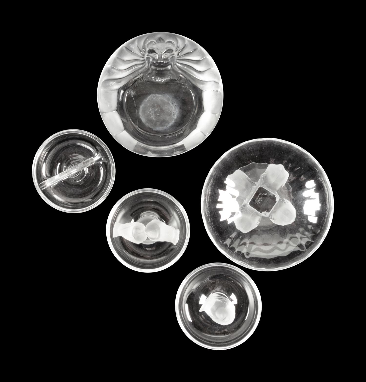 A Group of Five Lalique Table Articles
