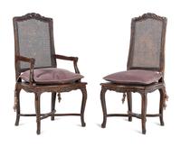 A Set of Six Louis XV Style Caned Dining Chairs