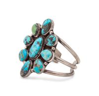 Navajo Silver and Turquoise Cluster Cuff Bracelet