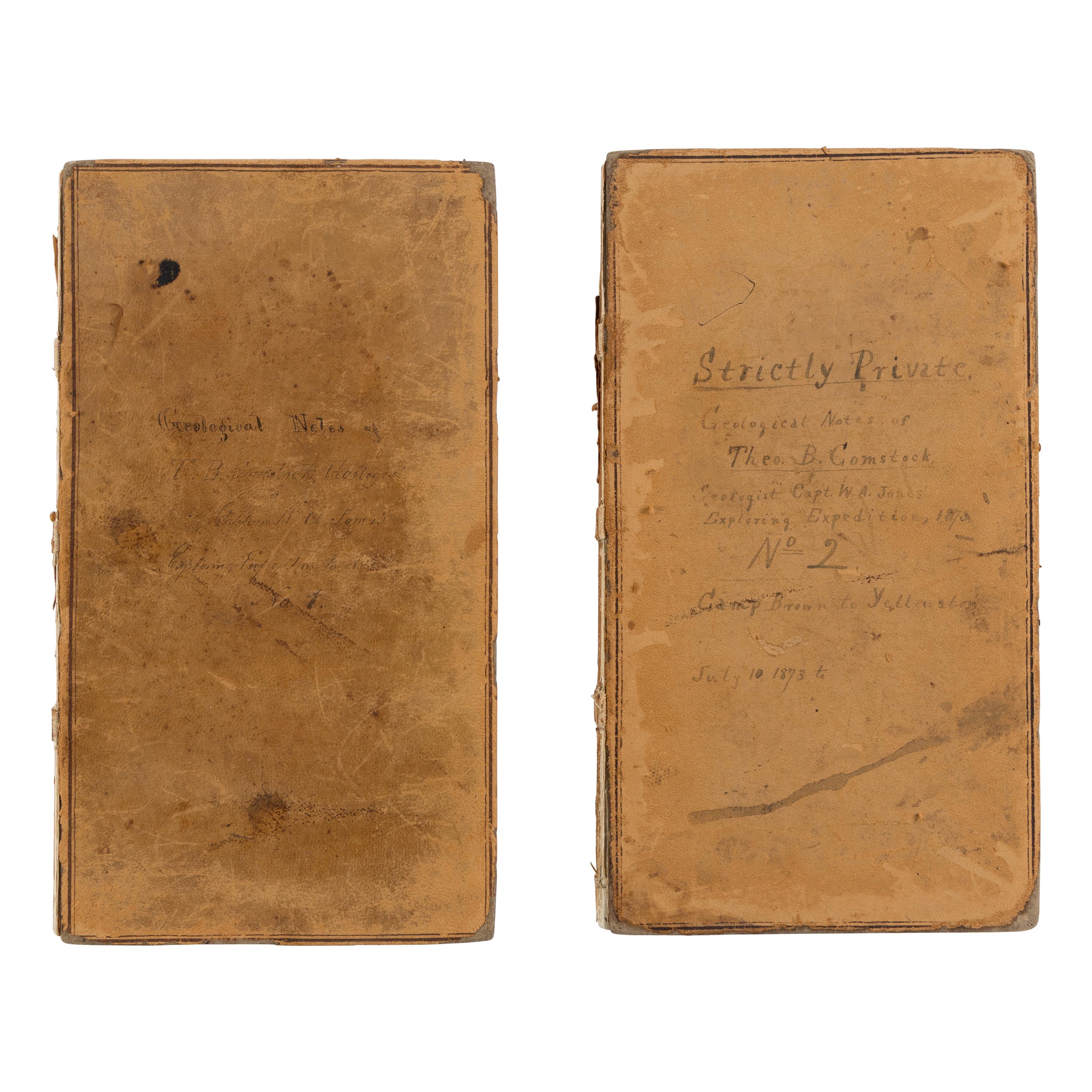 [Yellowstone]. Comstock, Theodore Bryant (1849-1915). A pair of personal manuscript journals documenting Comstock's 1873 exploration of Yellowstone. [Wyoming Territory, 1873-1875].