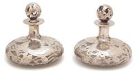 A Pair of Art Nouveau Silver Overlay Glass Perfumes Height 5 inches. — EARLY 20TH CENTURY