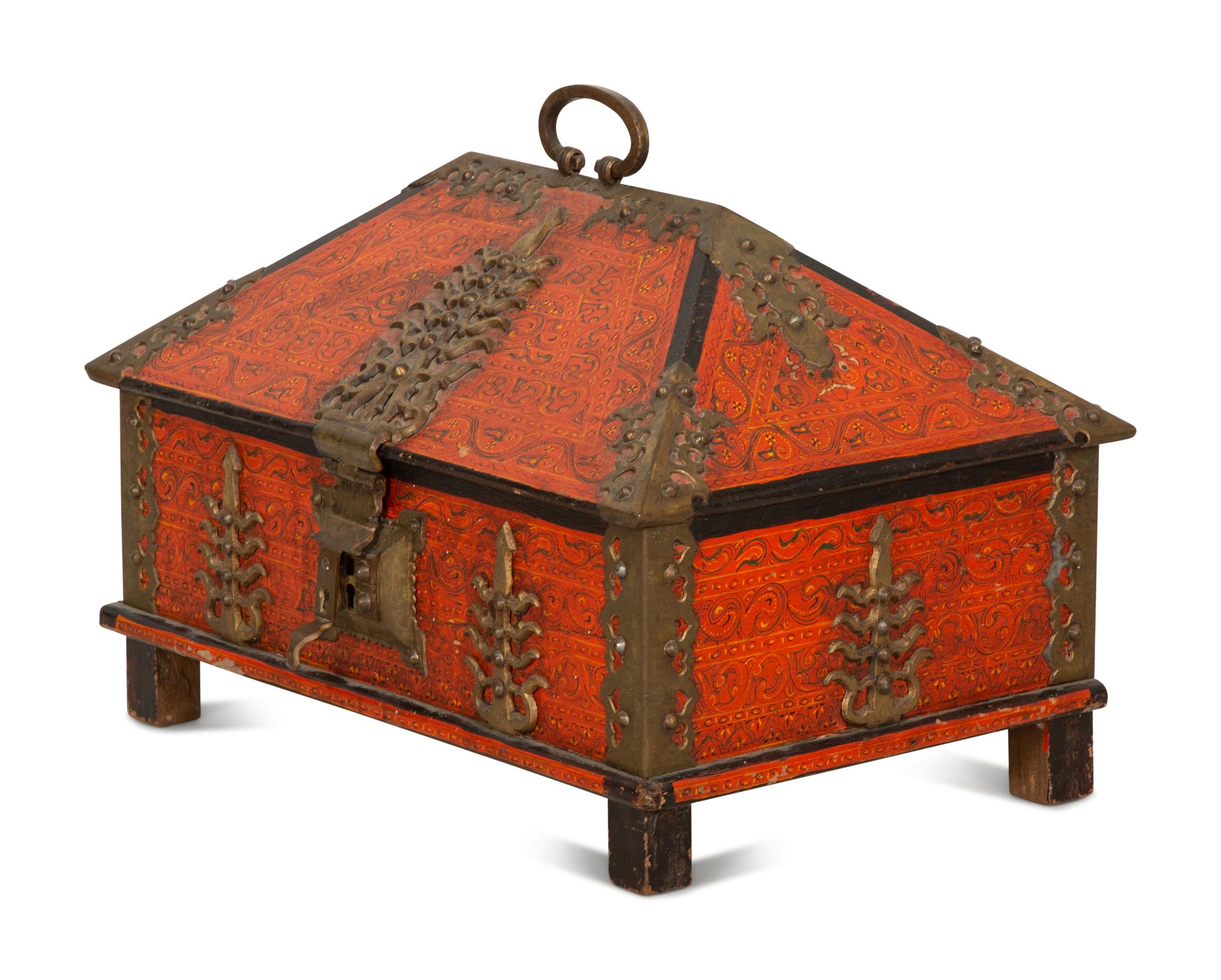 An Indian Painted Wood Table Casket