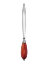 An Oscar Gundlach Pedersen for Georg Jensen Silver and Carnelian Letter Opener