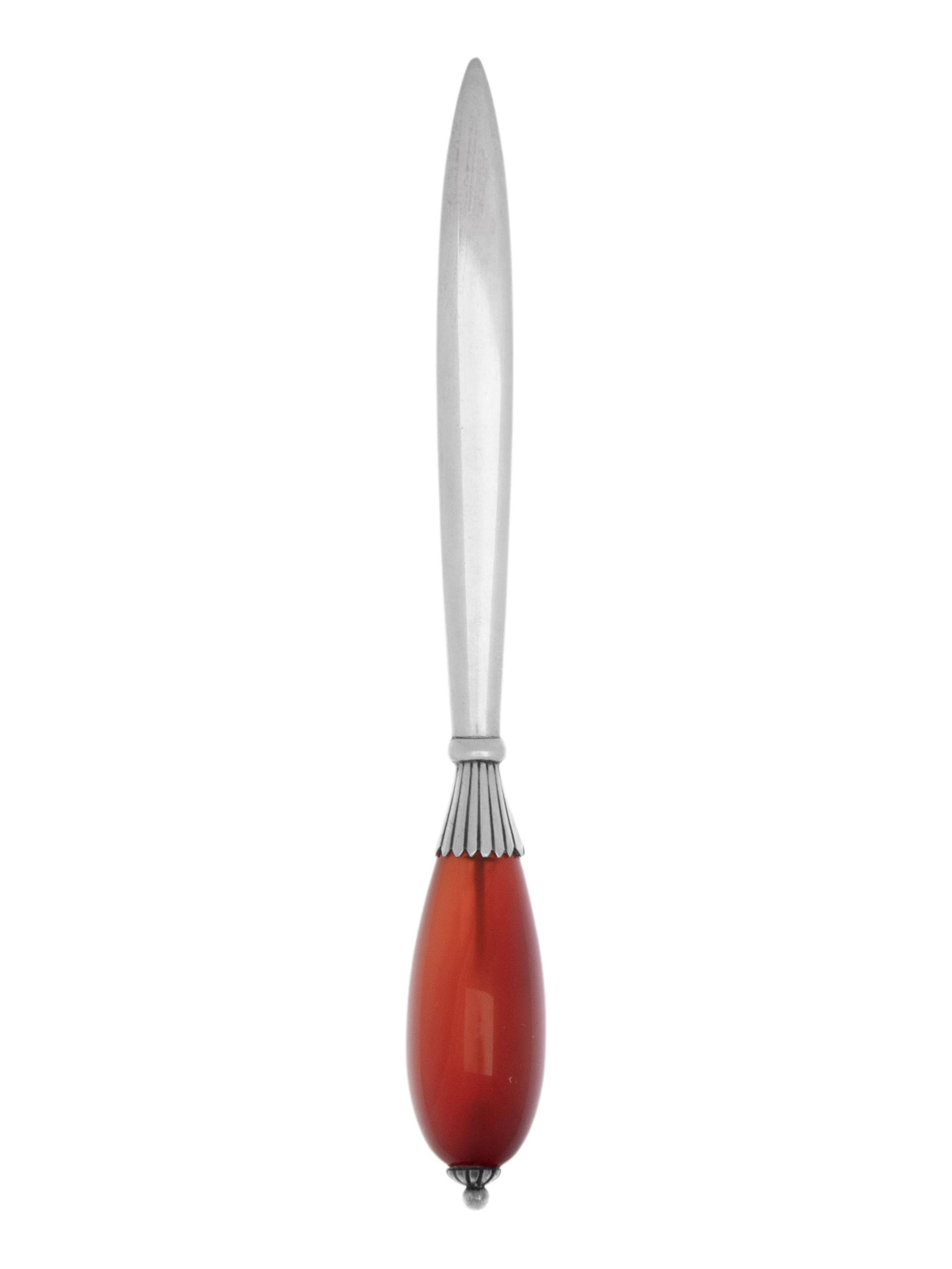 An Oscar Gundlach Pedersen for Georg Jensen Silver and Carnelian Letter Opener