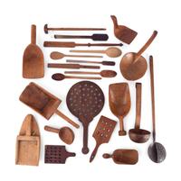 A Group of Wood Grain Scoops, Spoons and Other Utensils