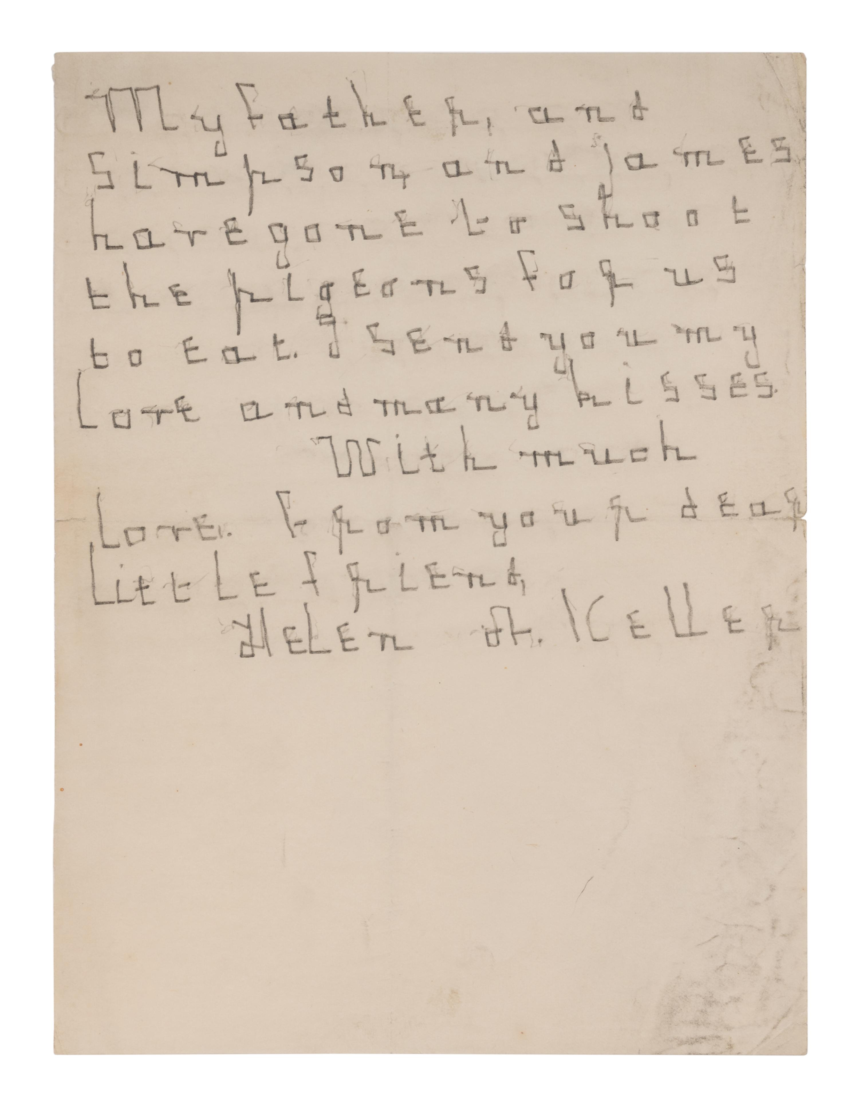 KELLER, Helen Adams (1880-1968). Autograph note signed ("Helen A. Keller") to an unidentified recipient. [Tuscumbia, AL, 23 July 1889].