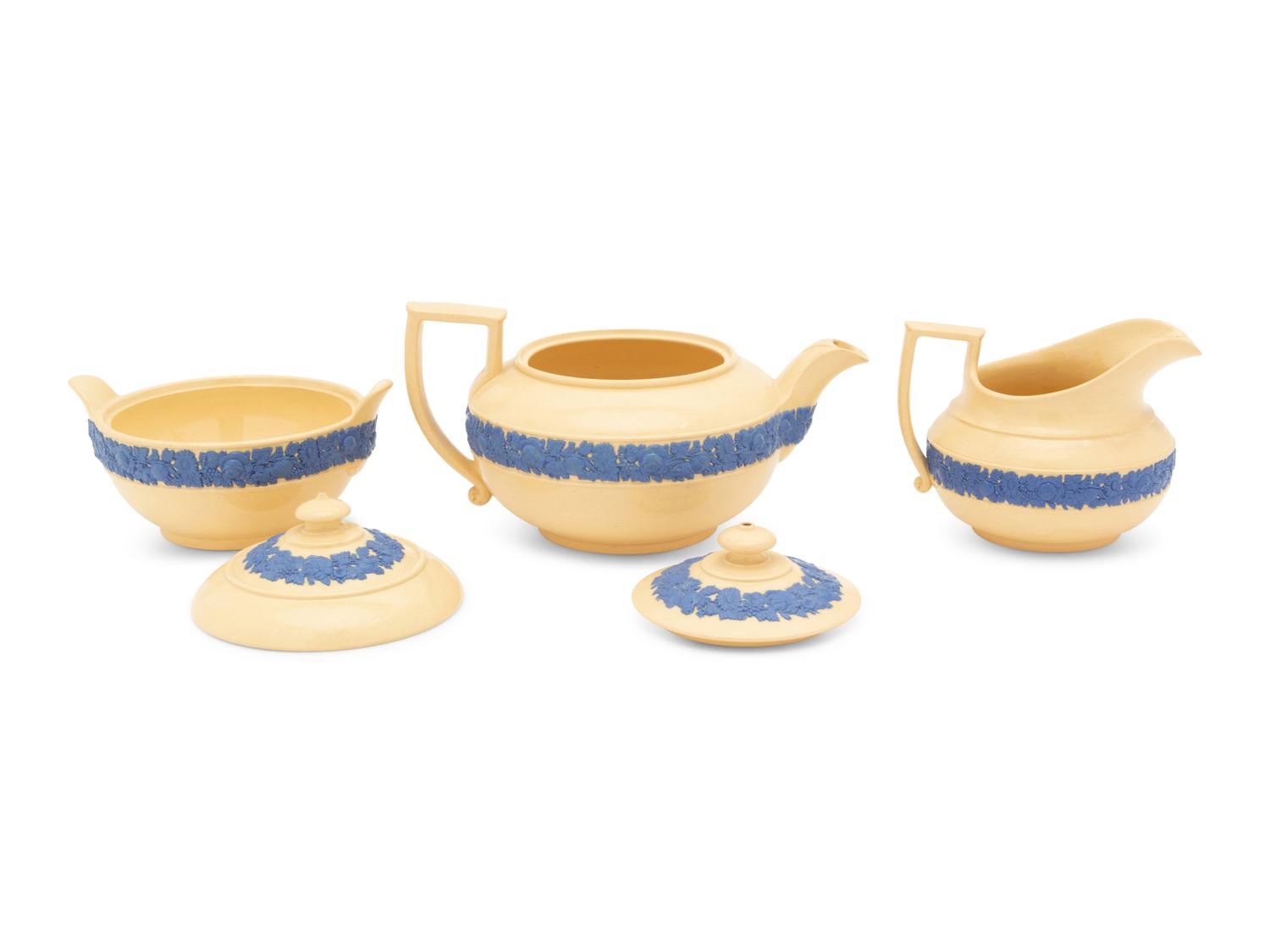 A Wedgwood Caneware Three-Piece Tea Service