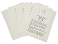 OBAMA, Barack. Duplicated typescript of his speech entitled “A More Perfect Union,” delivered at the Constitution Center in Philadelphia, March 18, 2008. [N.d.]. 10 pp., 4to . SIGNED BY OBAMA at head of the first page. (A few minor creases at edges.) Loose sheets; housed in calf folding case.