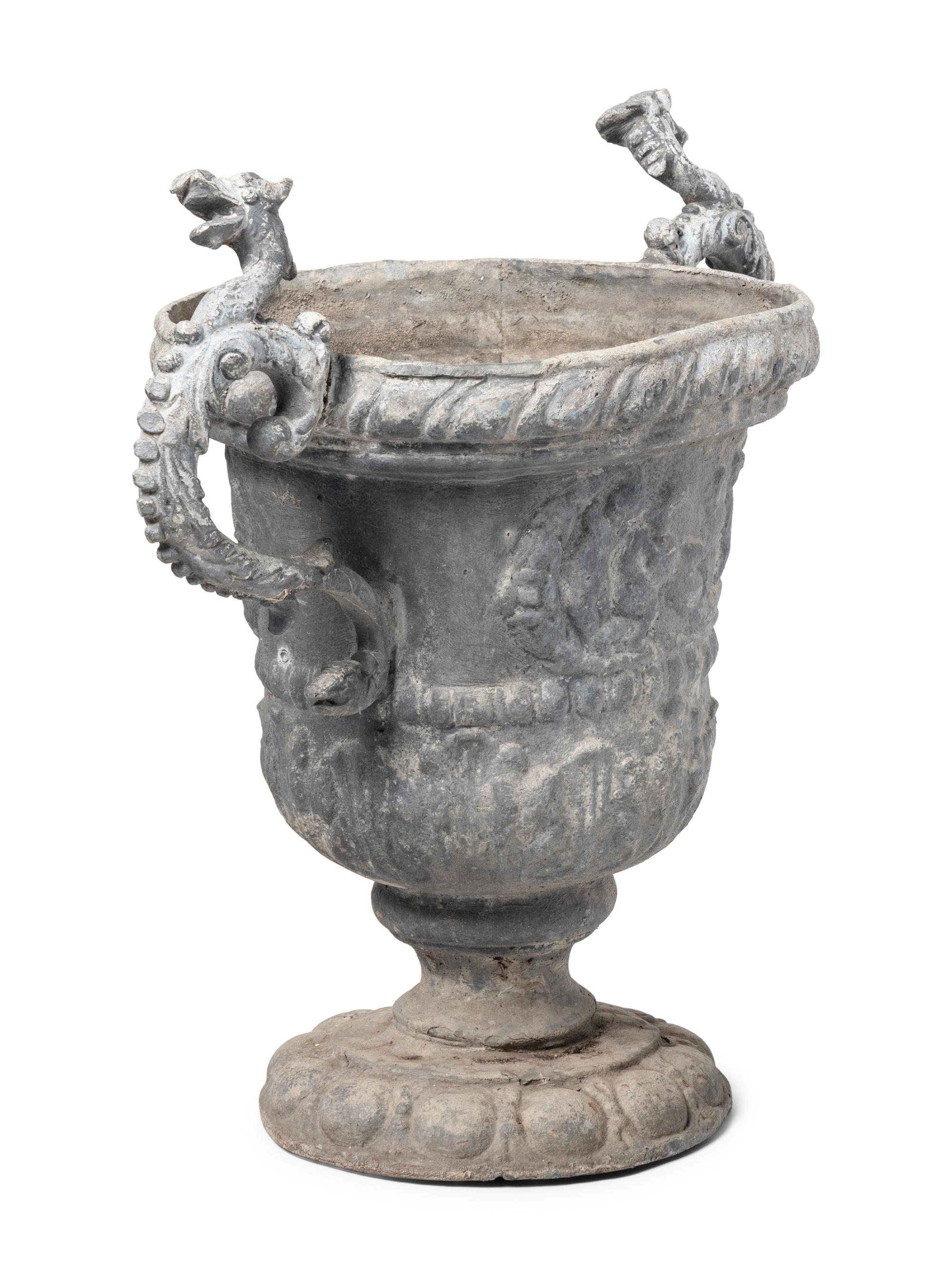 A Group of Six Cast Metal Campagna-Form Jardinières