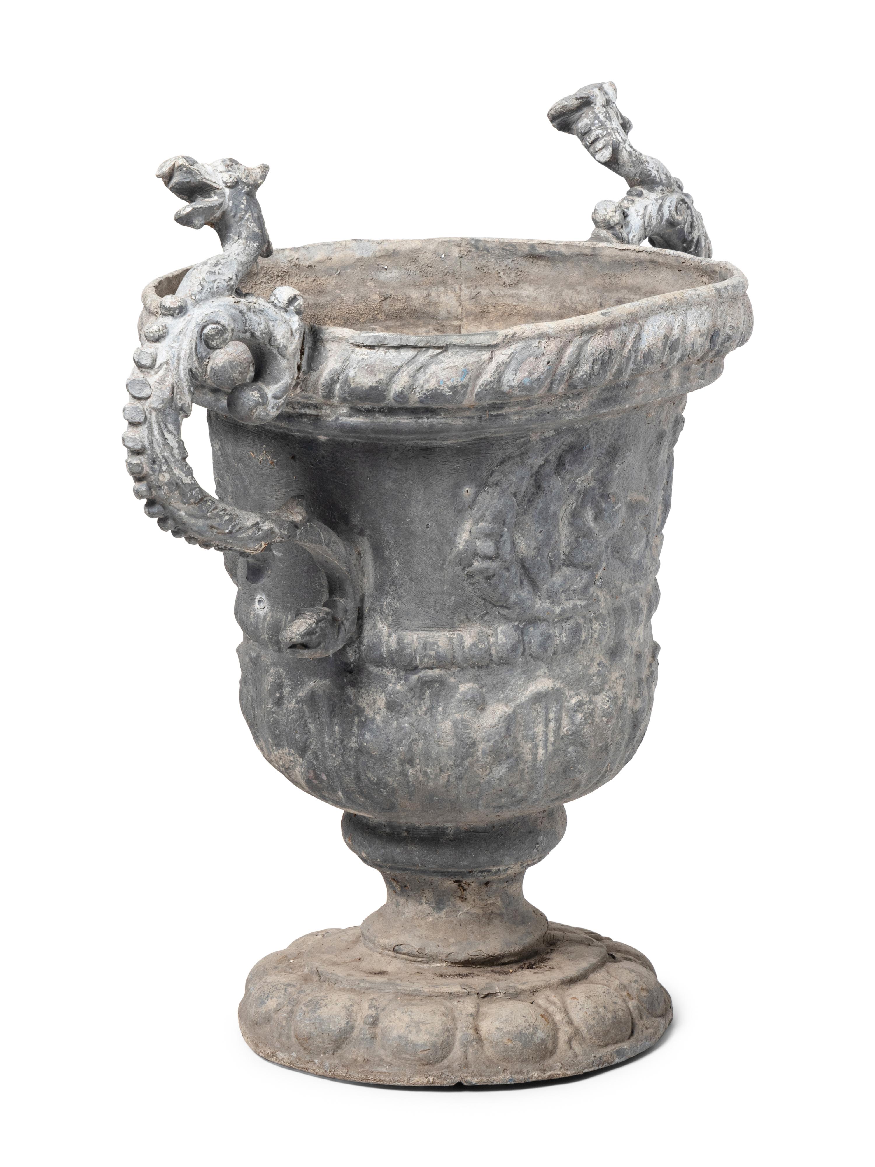 A Group of Six Cast Metal Campagna-Form Jardinières