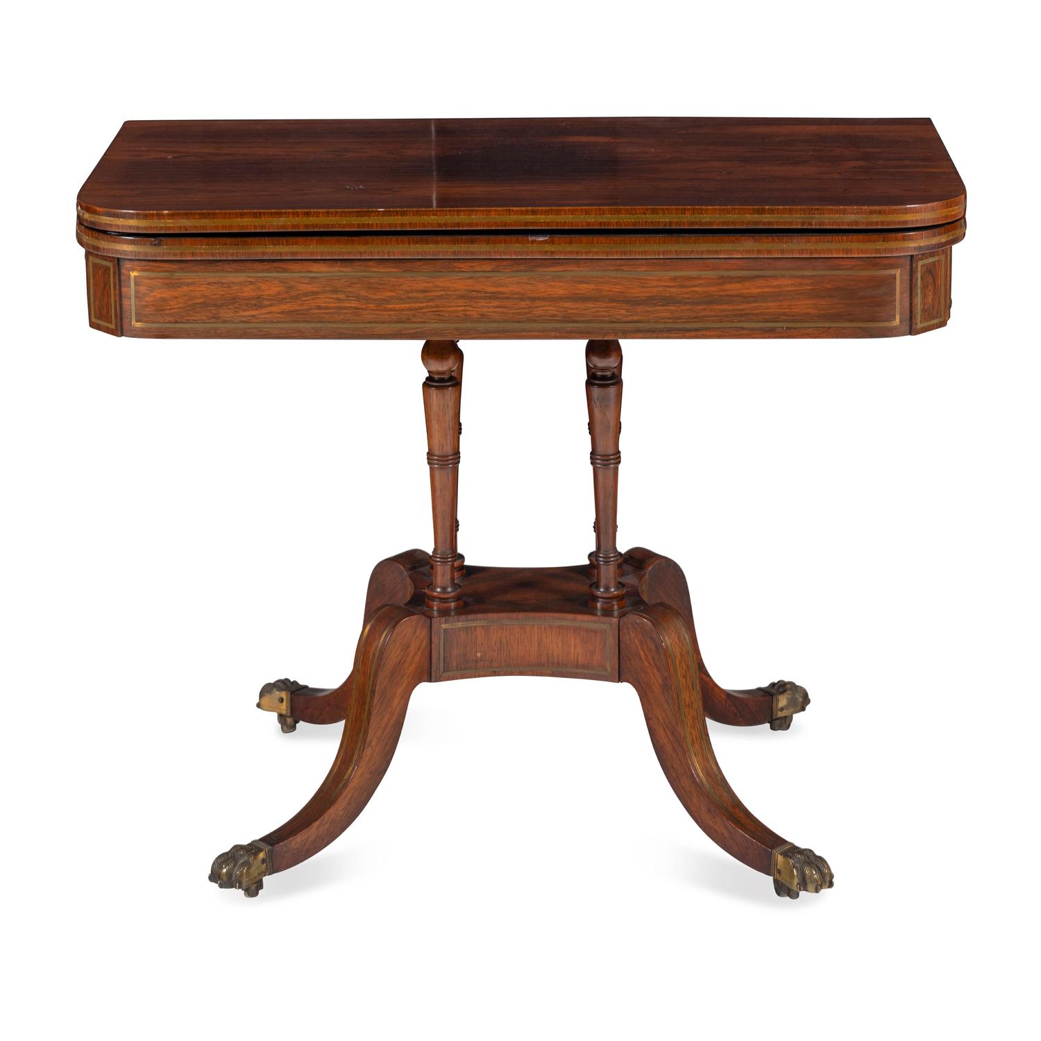 A Regency Rosewood and Brass Inlaid Game Table