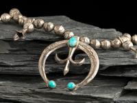 Navajo Silver and Turquoise Squash Blossom Necklace