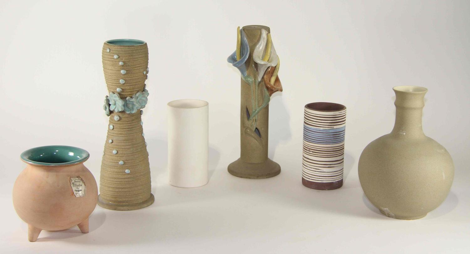 Six Haeger Pottery Vases Height of tallest 13 1/4 inches.