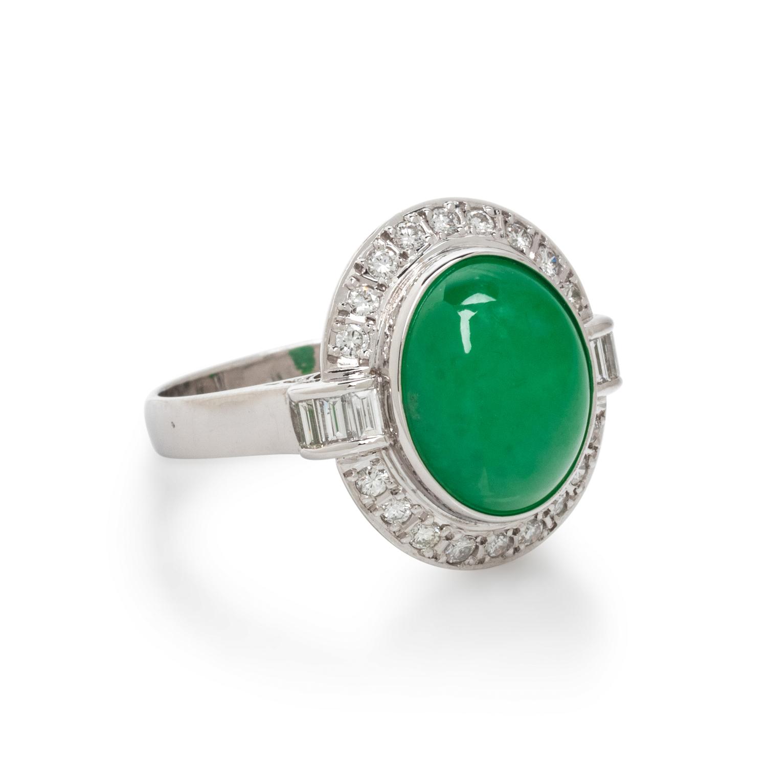 JADE, DIAMOND, AND PLATINUM RING