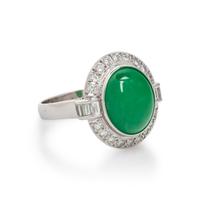 JADE, DIAMOND, AND PLATINUM RING