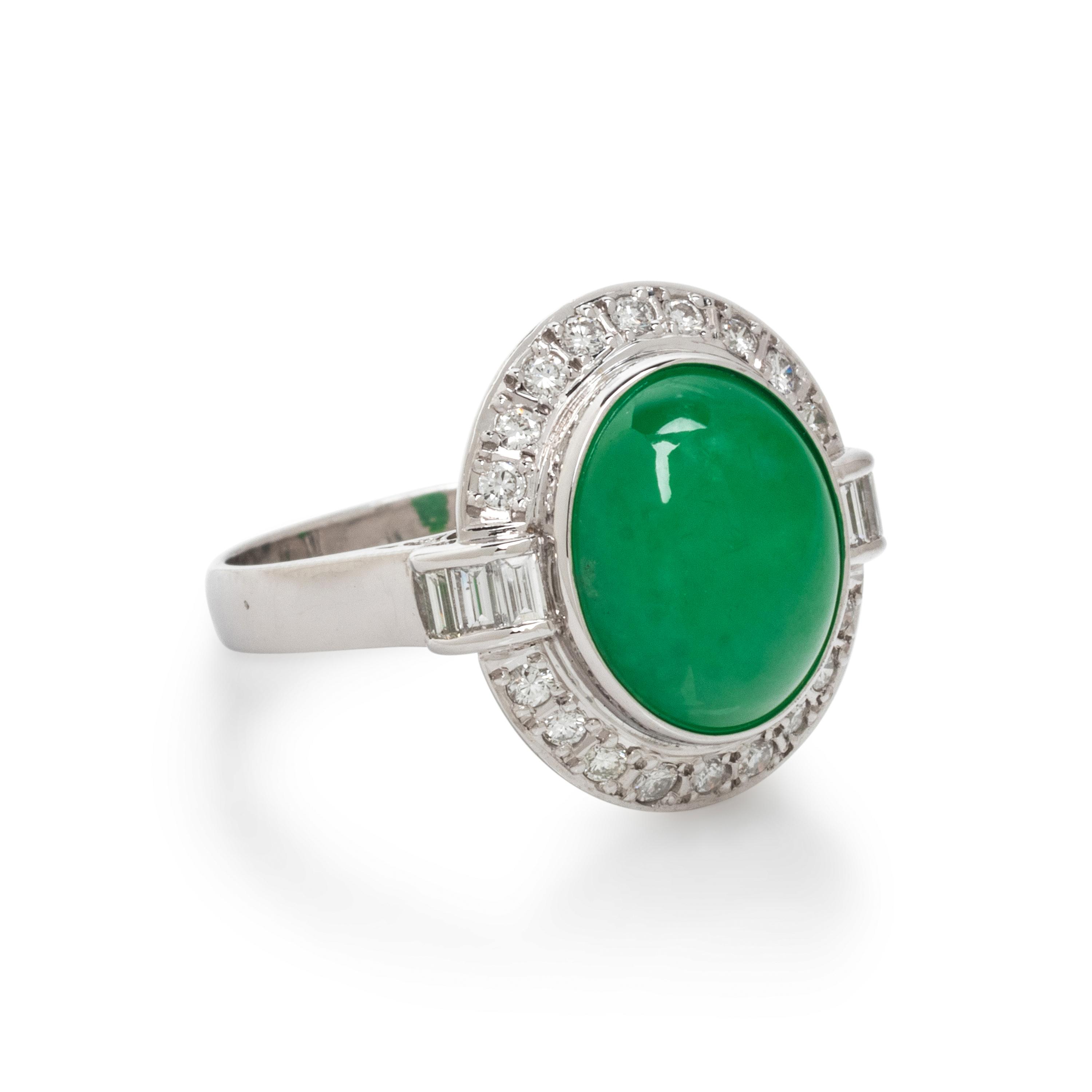JADE, DIAMOND, AND PLATINUM RING