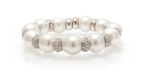 An 18 Karat White Gold, Diamond and Cultured South Sea Pearl Bracelet, Italian, 51.50 dwts.