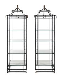 A Pair of Painted Metal Pagoda-Form Etageres