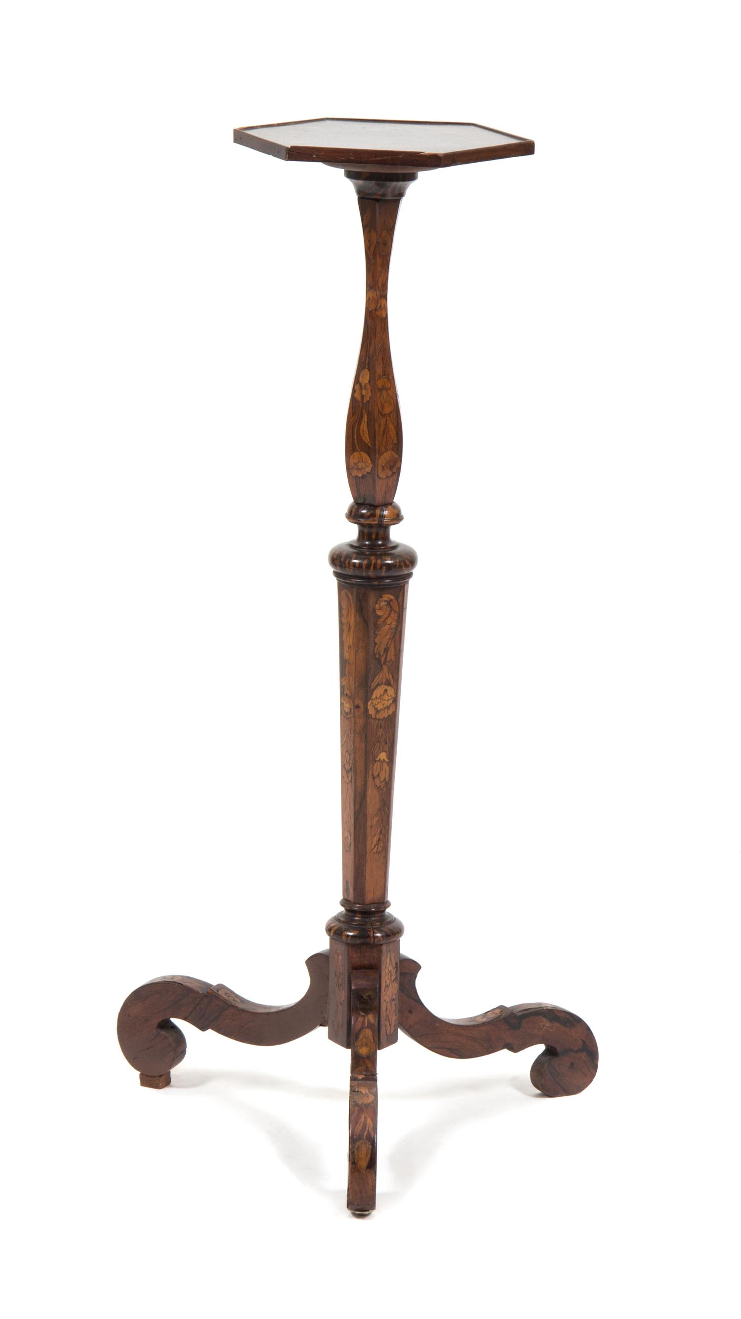 A Dutch Marquetry Candle Stand Height 37 1/4 inches. — 19TH CENTURY