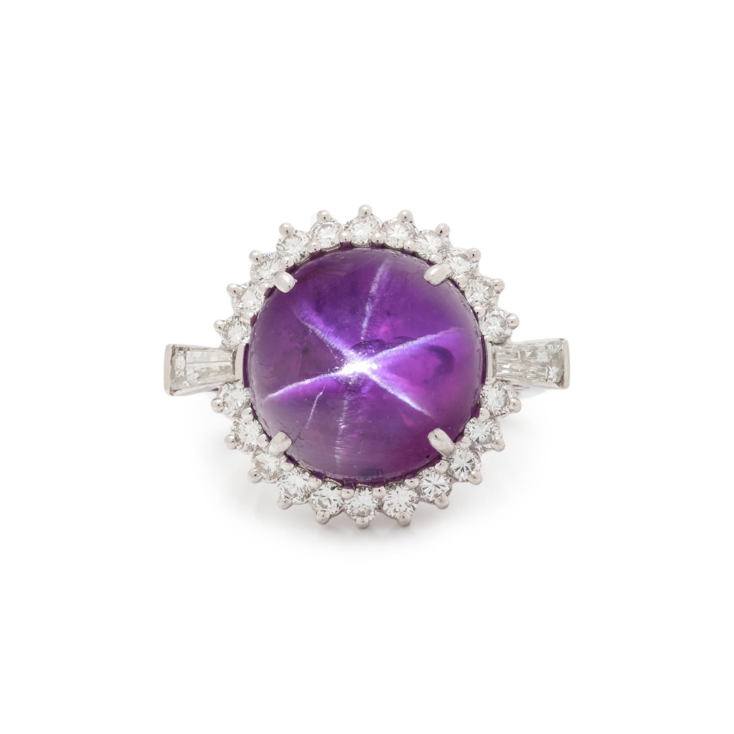 PURPLE STAR SAPPHIRE AND DIAMOND RING