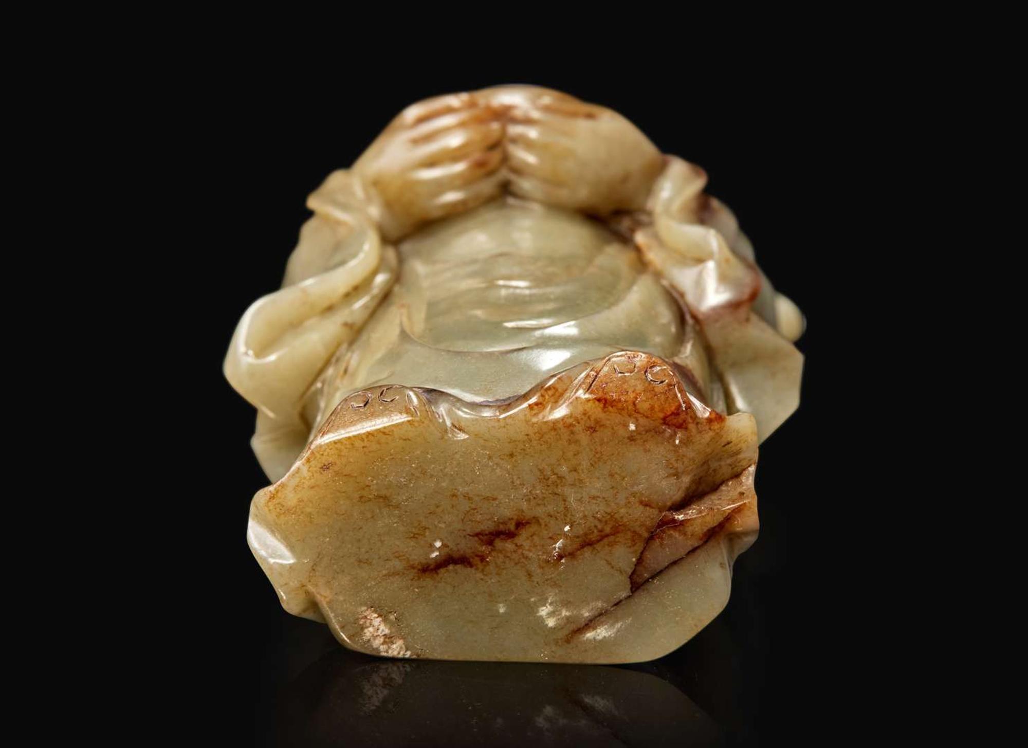 A Chinese carved celadon jade figure of a civil deity, possibly Caishen 青玉雕人物 可能為財神