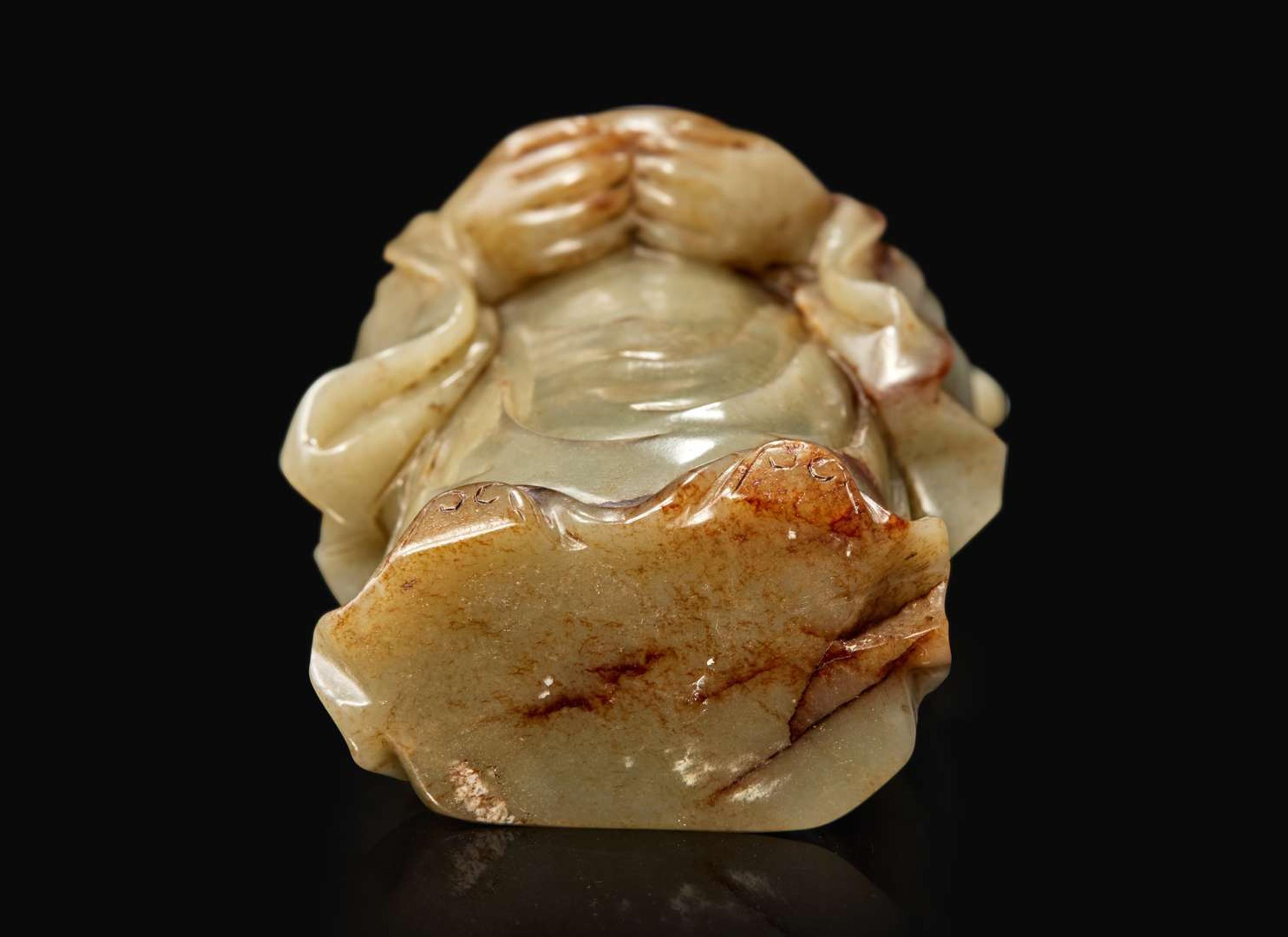 A Chinese carved celadon jade figure of a civil deity, possibly Caishen 青玉雕人物 可能為財神