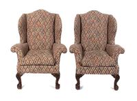 A Pair of Queen Anne Style Wingback Armchairs Height 45 1/2 inches. — LATE 19TH CENTURY