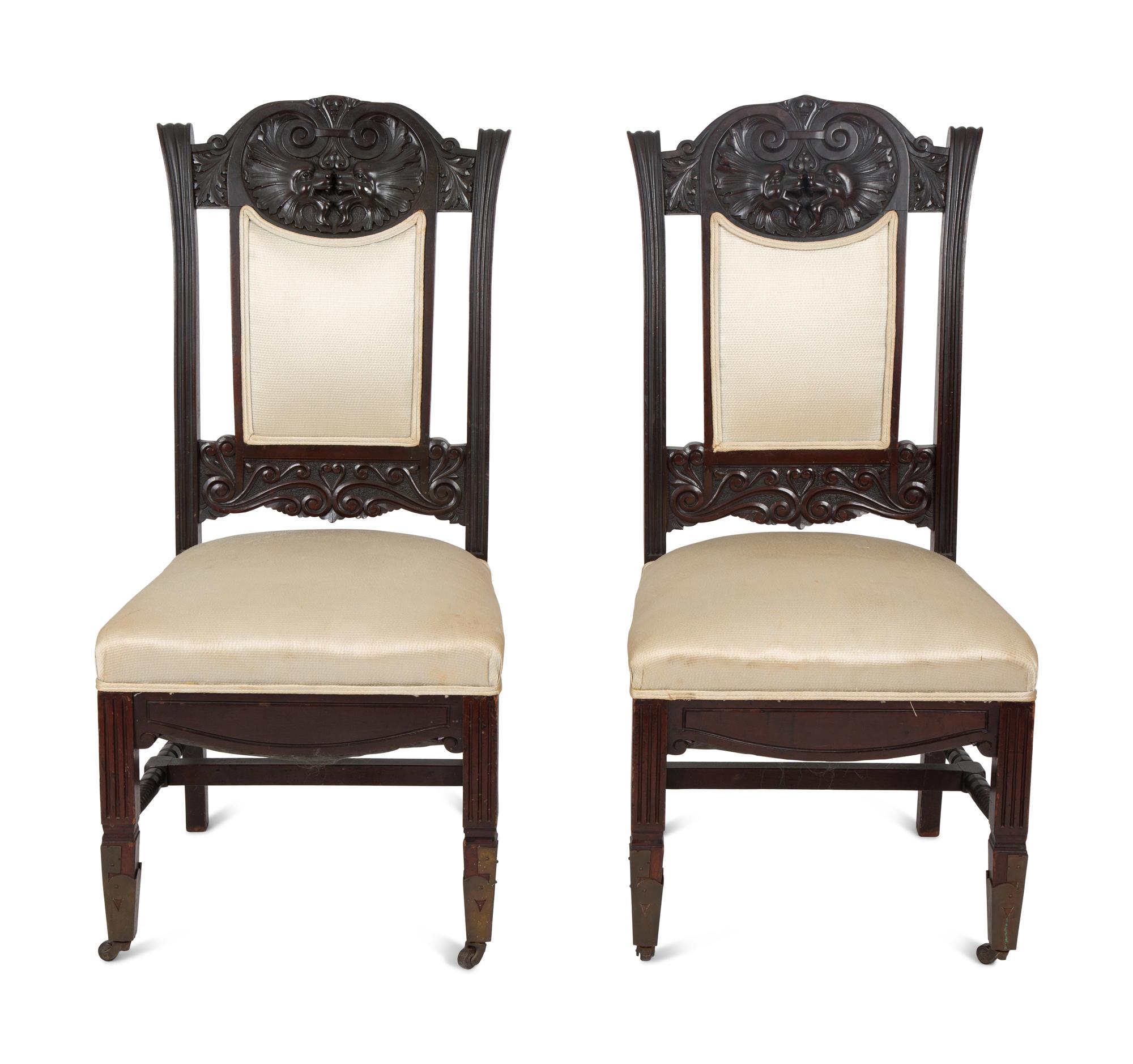 Four Victorian Carved Carved and Stained Oak Side Chairs — 19TH/20TH CENTURY
