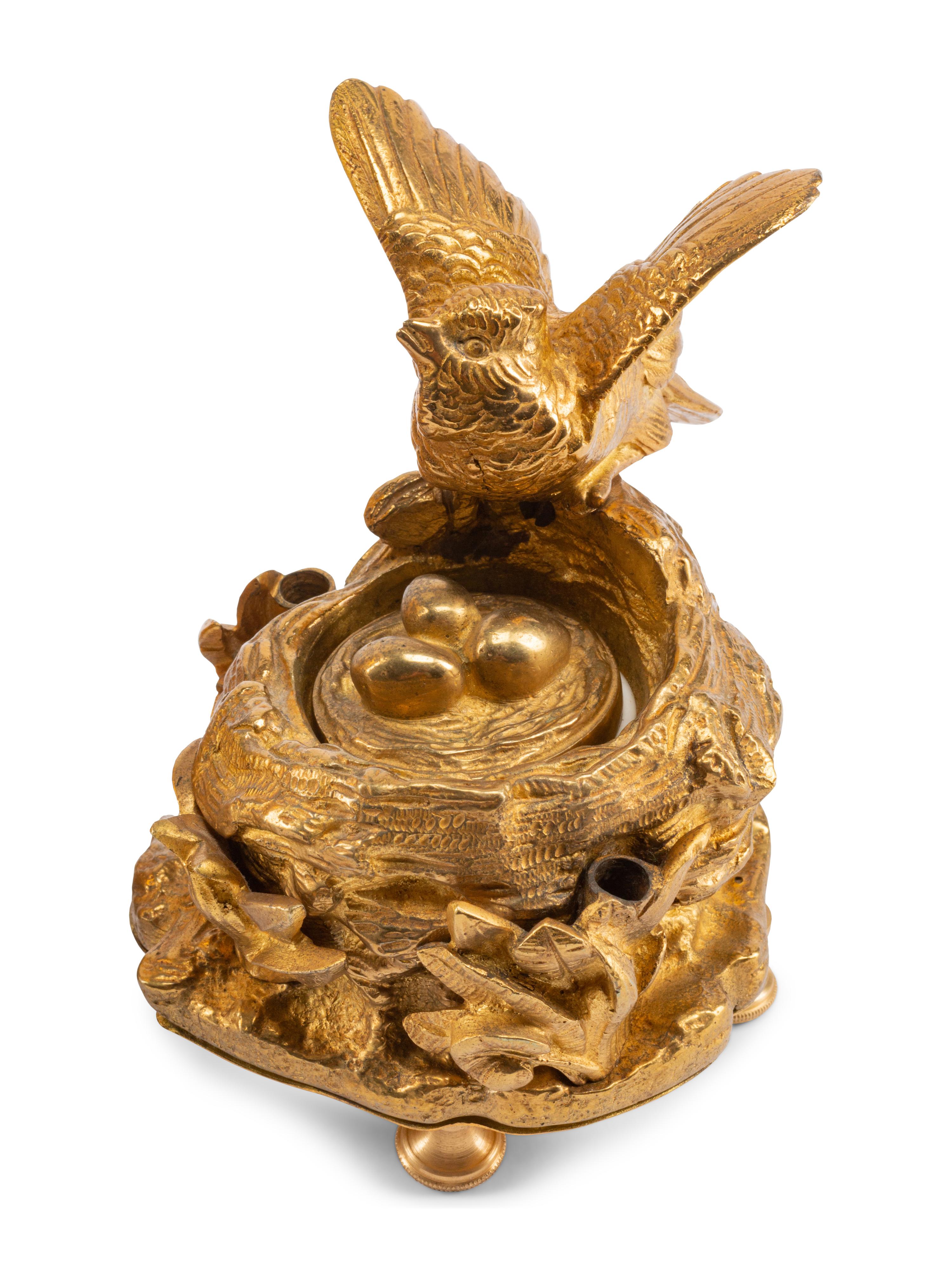 A Group of Three Bronze Inkwells