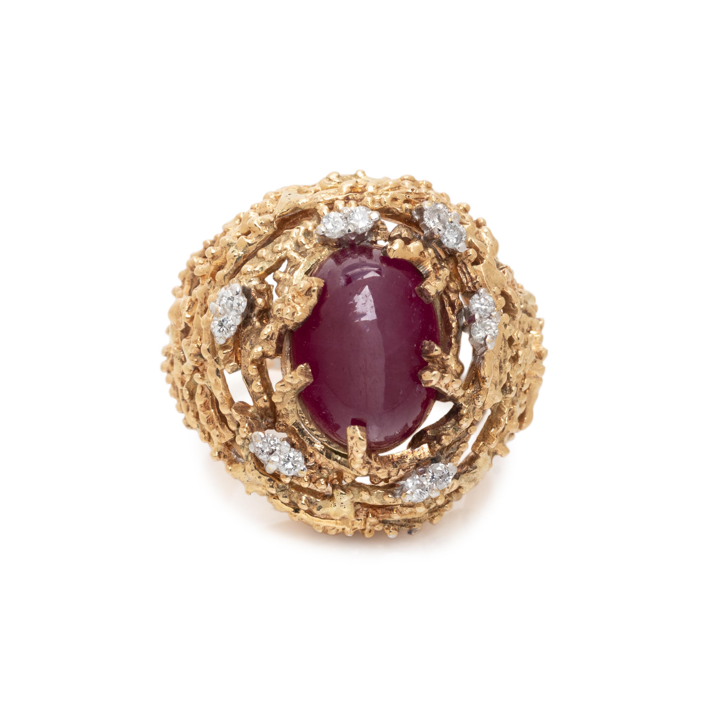 YELLOW GOLD, RUBY AND DIAMOND RING