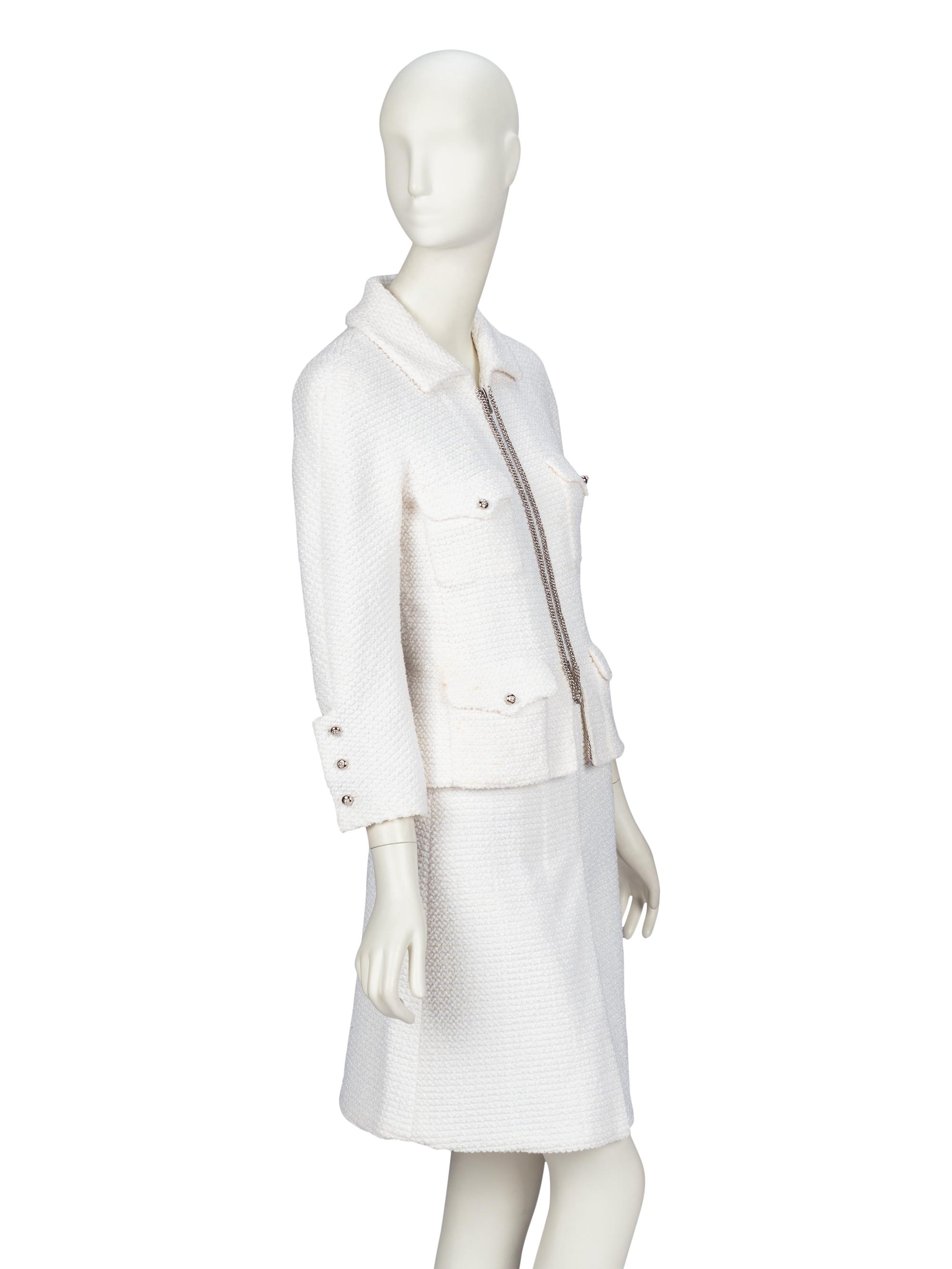 CHANEL, WHITE TWEED SKIRT SUIT