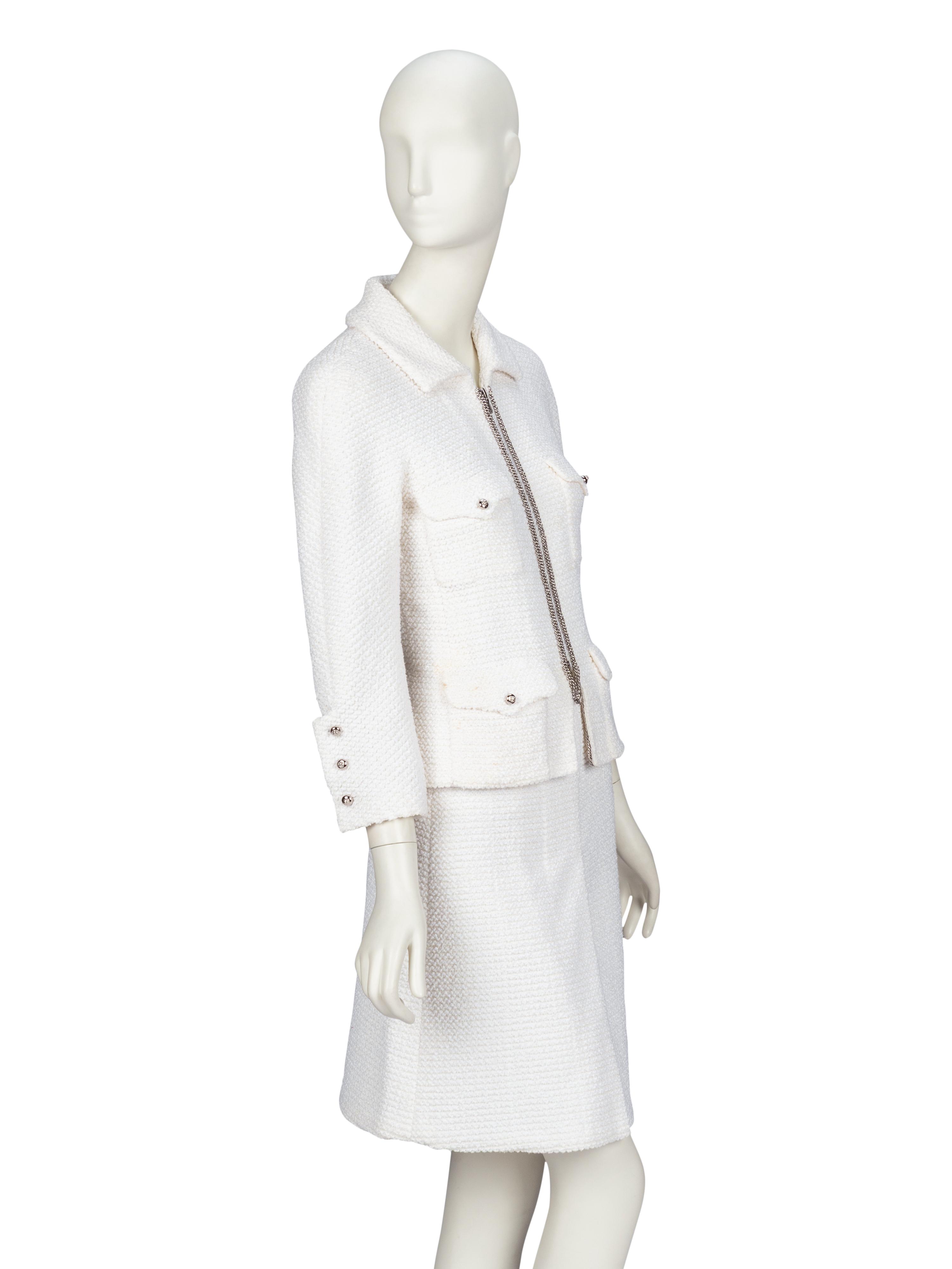CHANEL, WHITE TWEED SKIRT SUIT