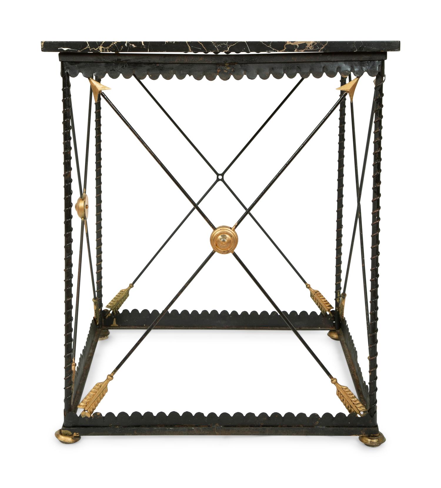A Maison Jansen Style Wrought Iron and Marble Top Side Table — 20TH CENTURY