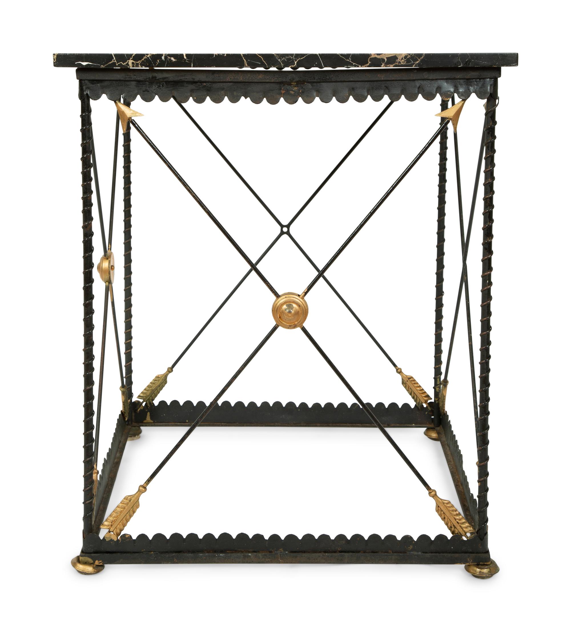 A Maison Jansen Style Wrought Iron and Marble Top Side Table — 20TH CENTURY