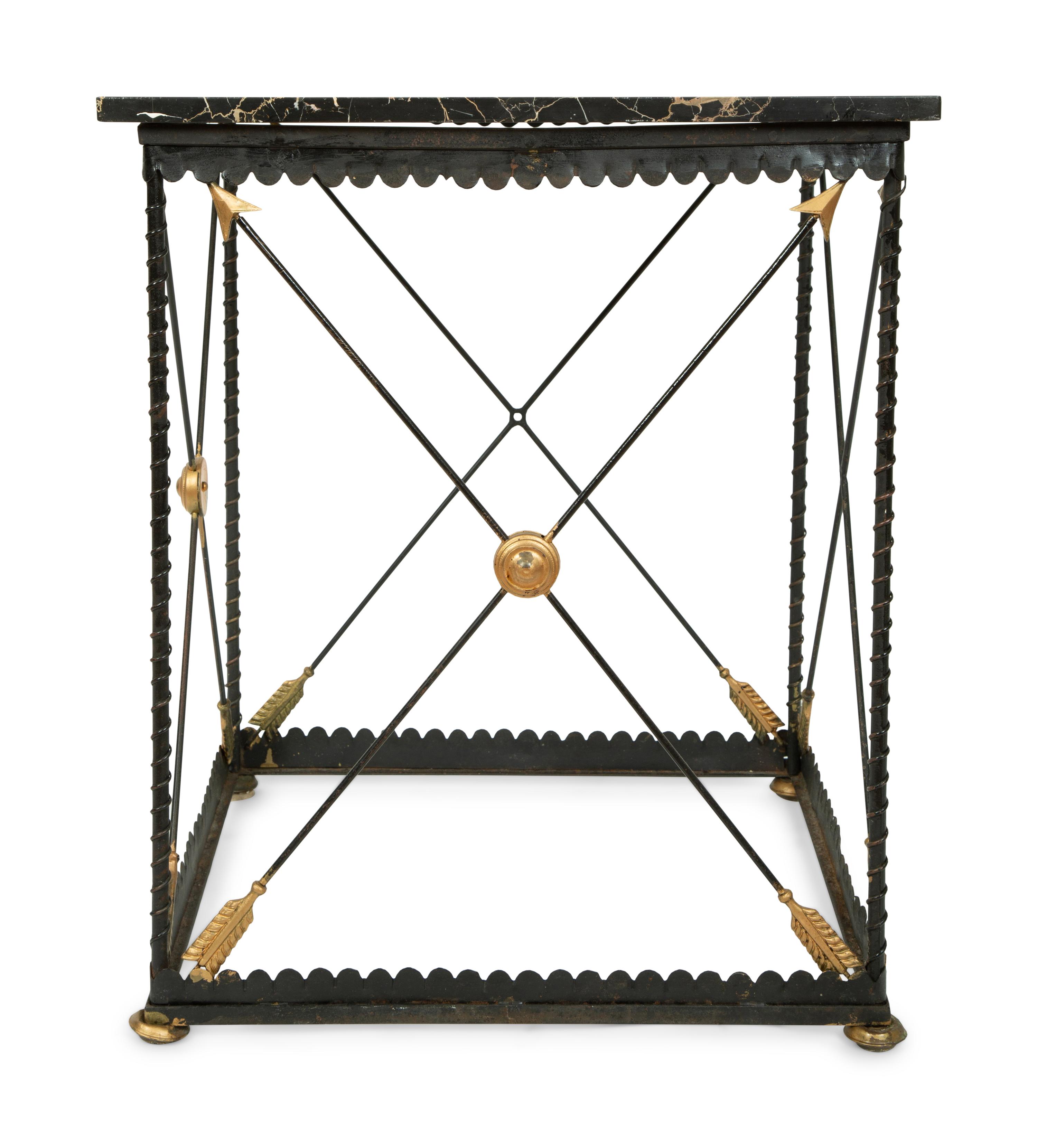 A Maison Jansen Style Wrought Iron and Marble Top Side Table — 20TH CENTURY