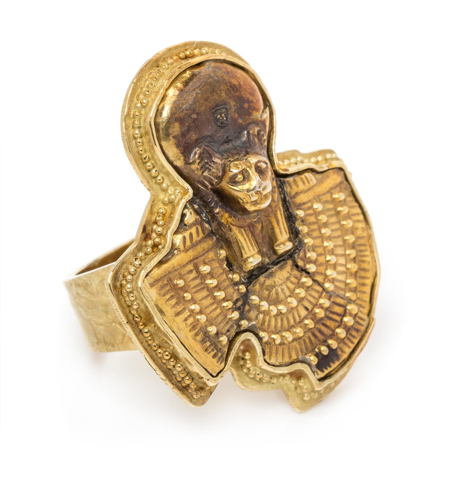 An 18 Karat Yellow Gold and Egyptian Motif Ring, Ed Wiener, 10.80 dwts.
