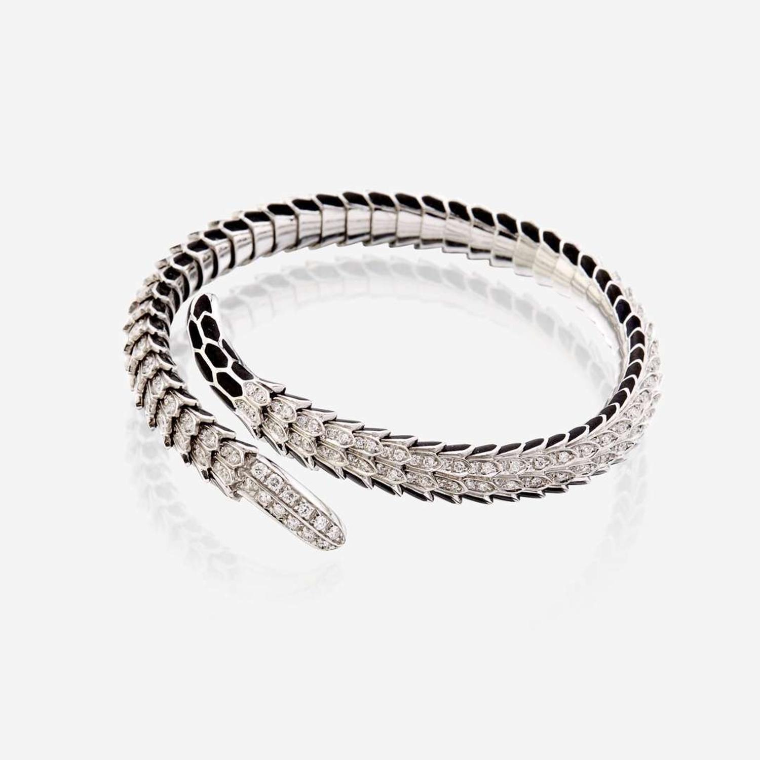 An eighteen karat white gold, diamond, and enamel bangle, Roberto Coin